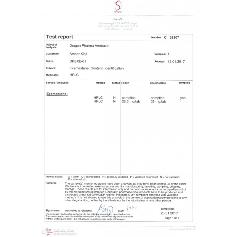 aromasin lab test result