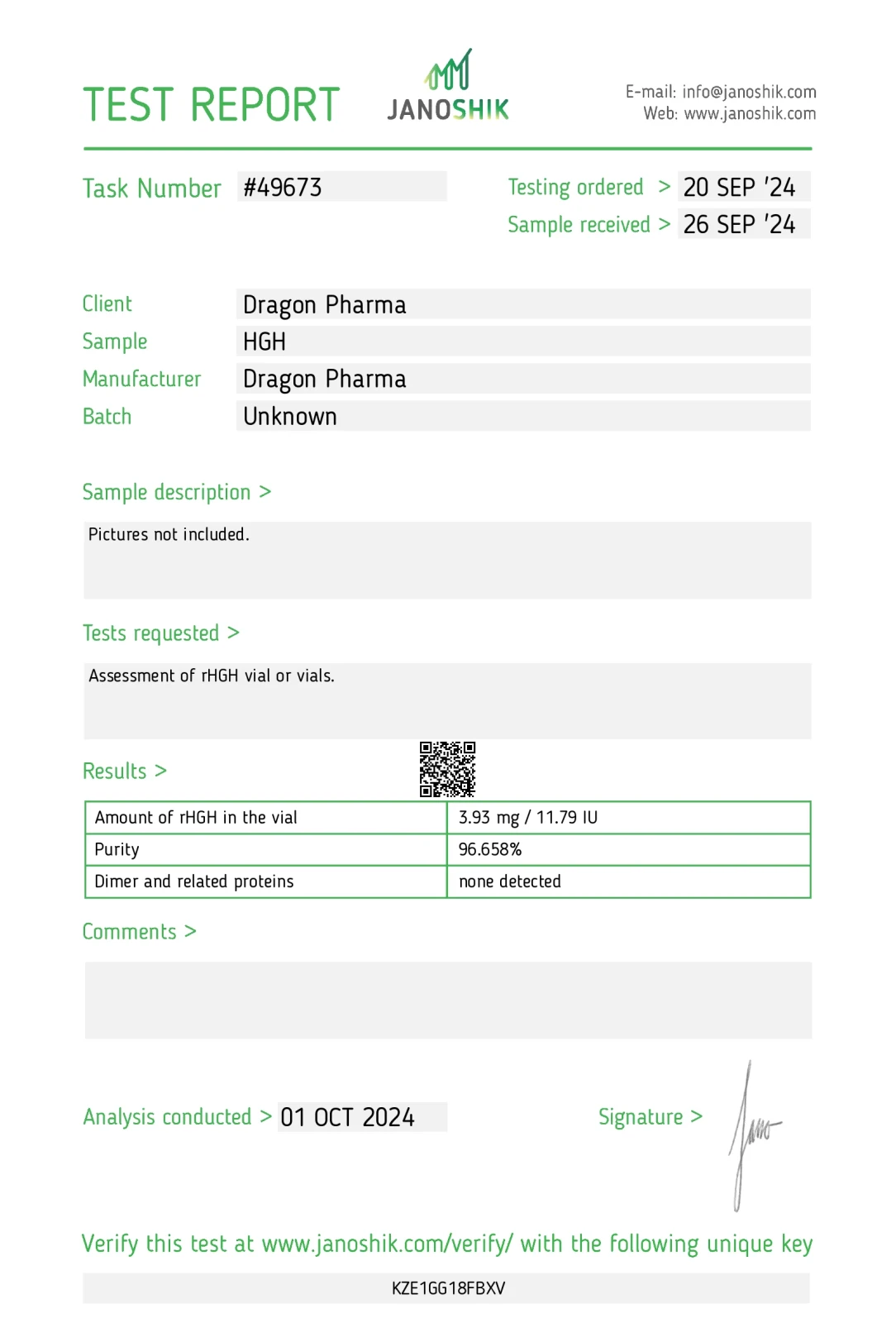 dragontropin lab test result