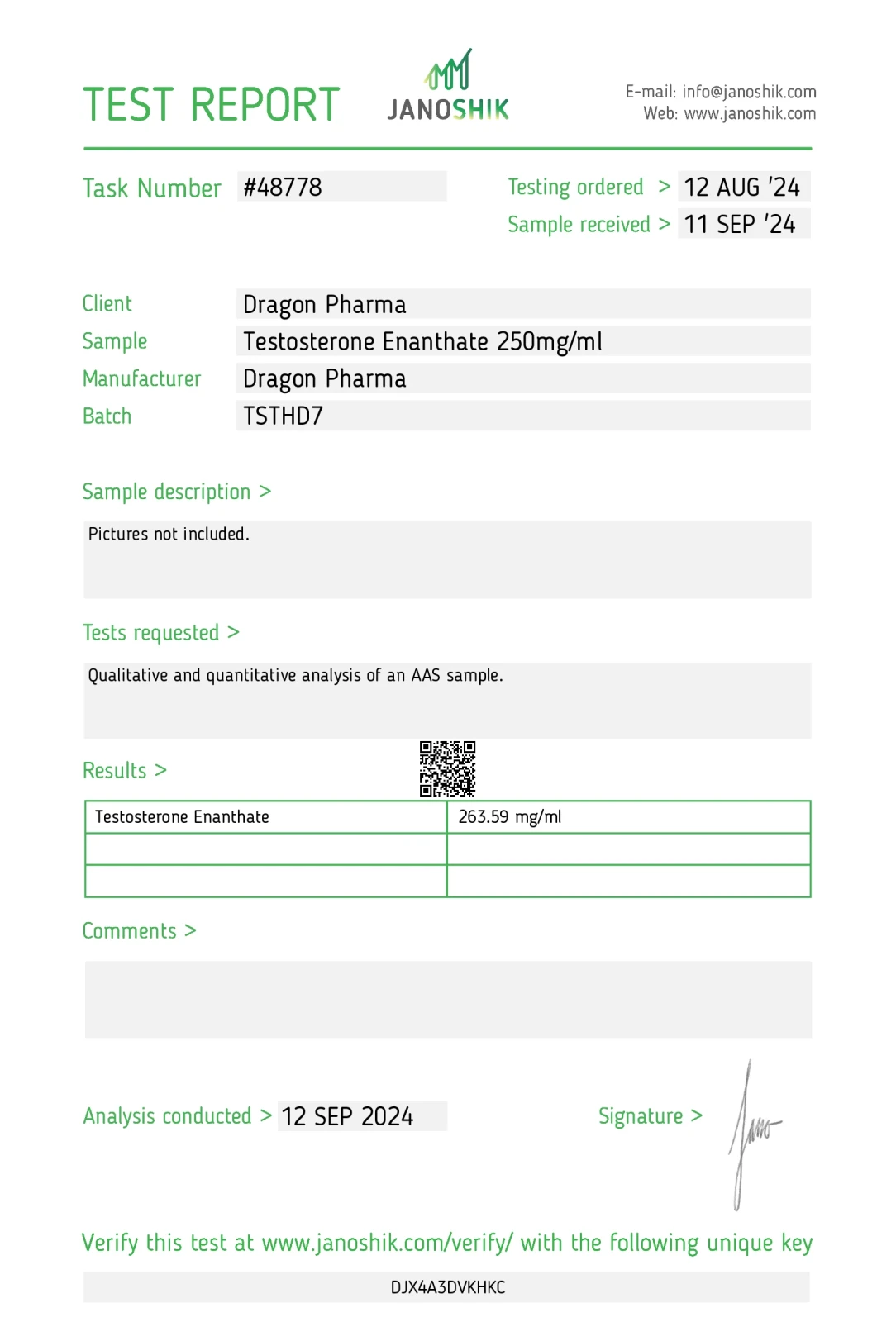 enantat 250 lab test result