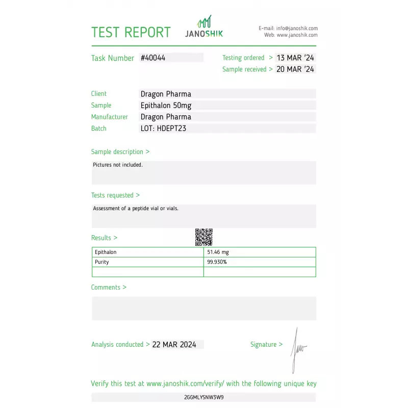 epitalon lab test result