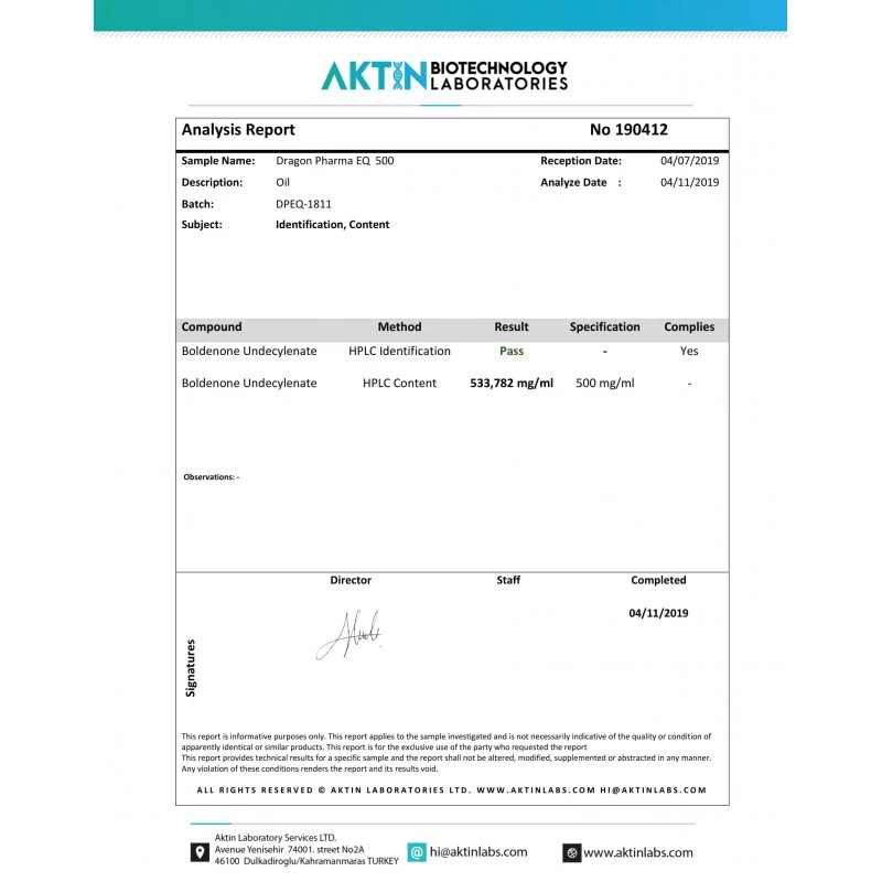 eq 500 lab test result