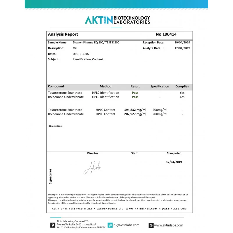 eq 200 / test e  200 lab test result