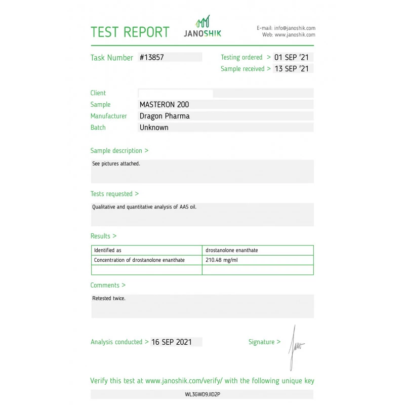 masteron 200 lab test result