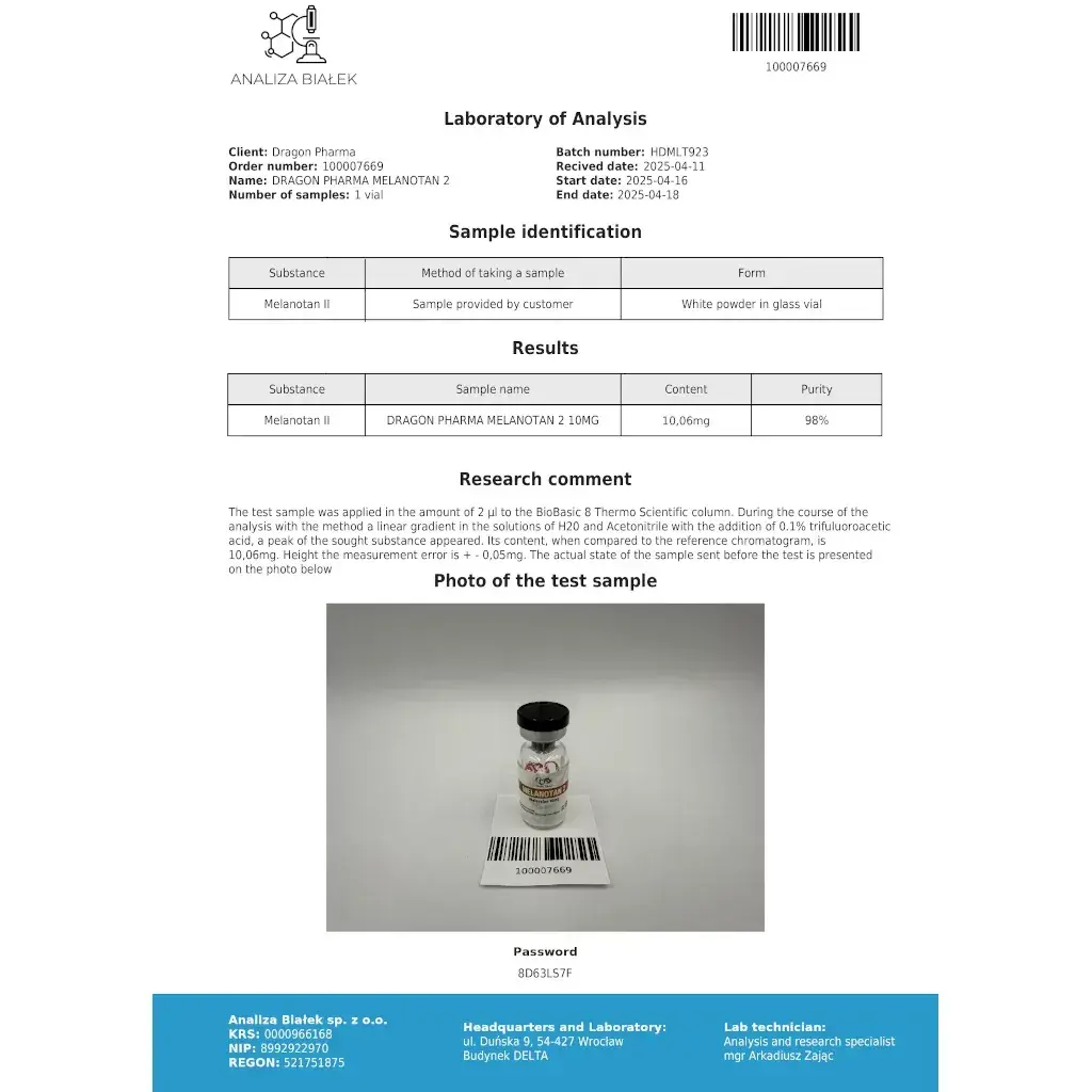 melanotan lab test result