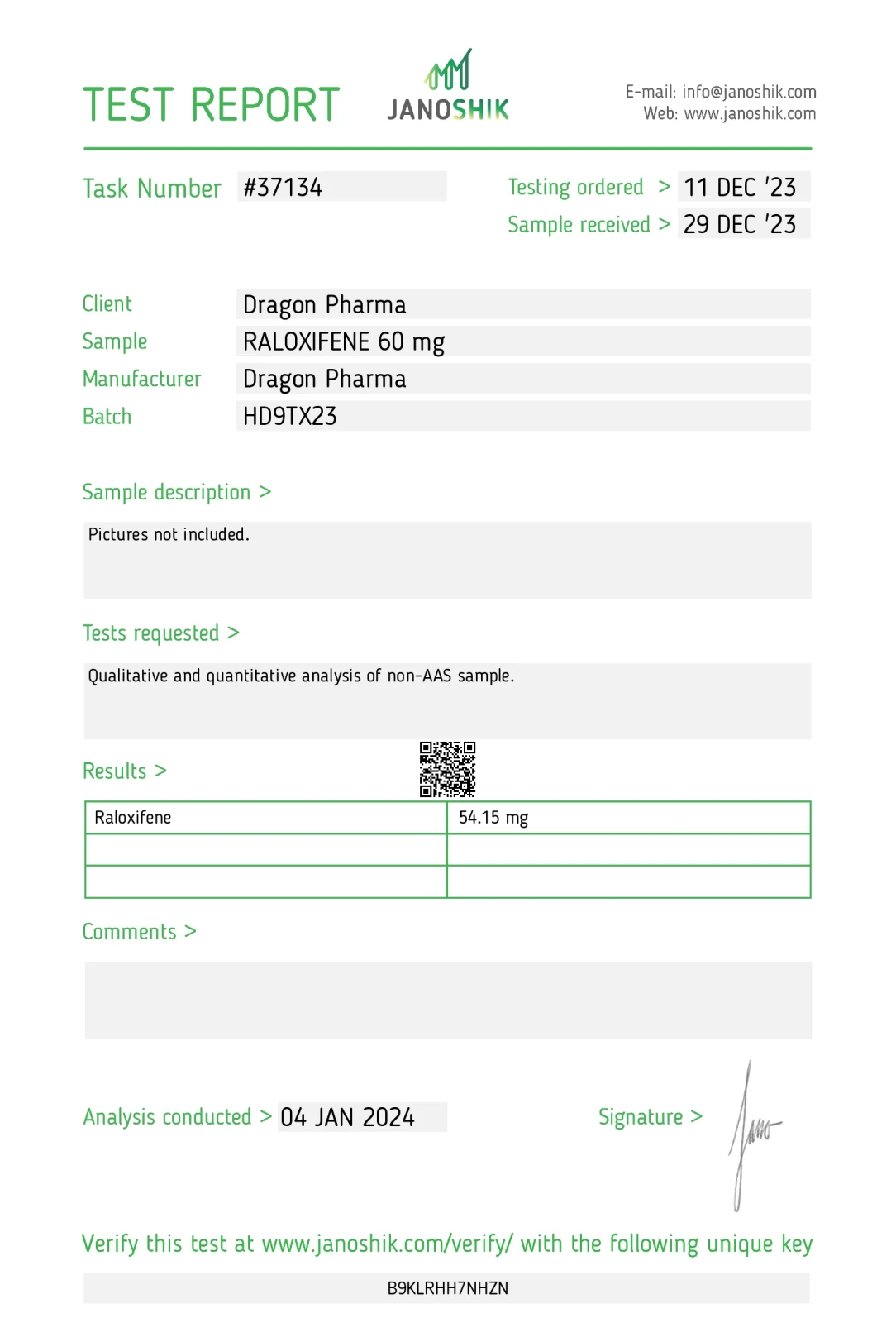 raloxifene lab test result