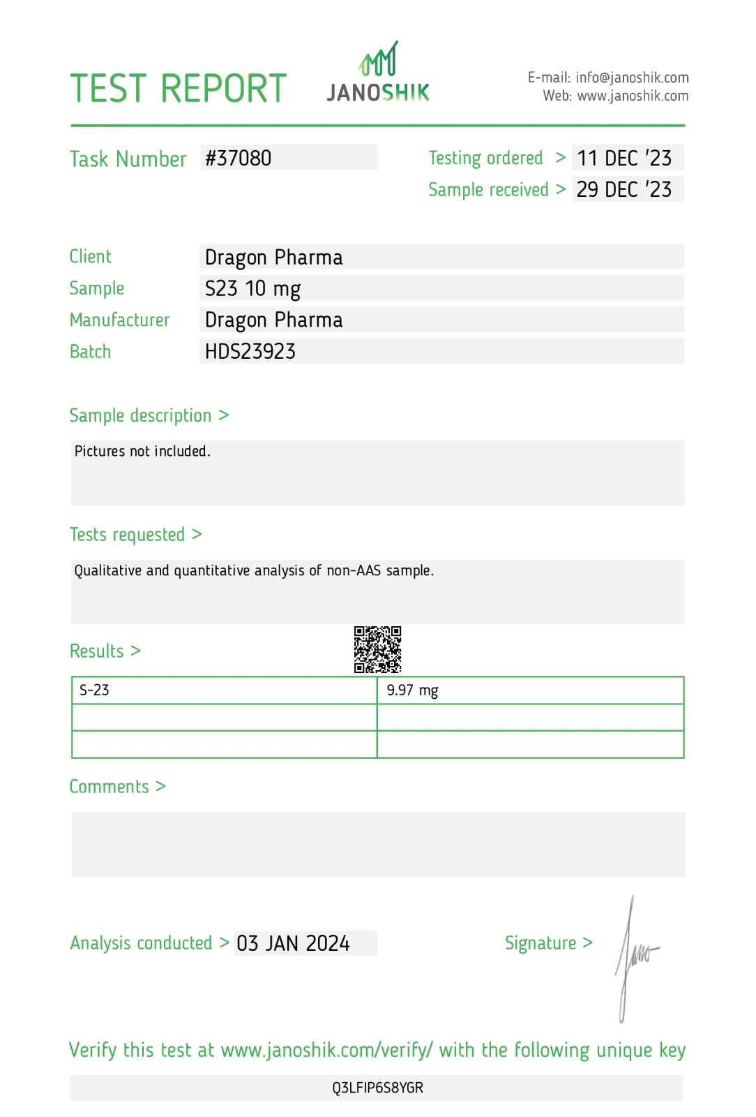 s 23 lab test result