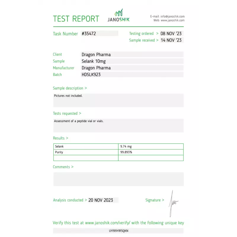 selank lab test result