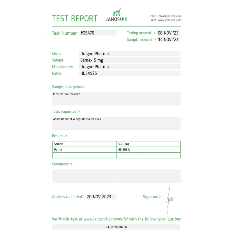 semax lab test result