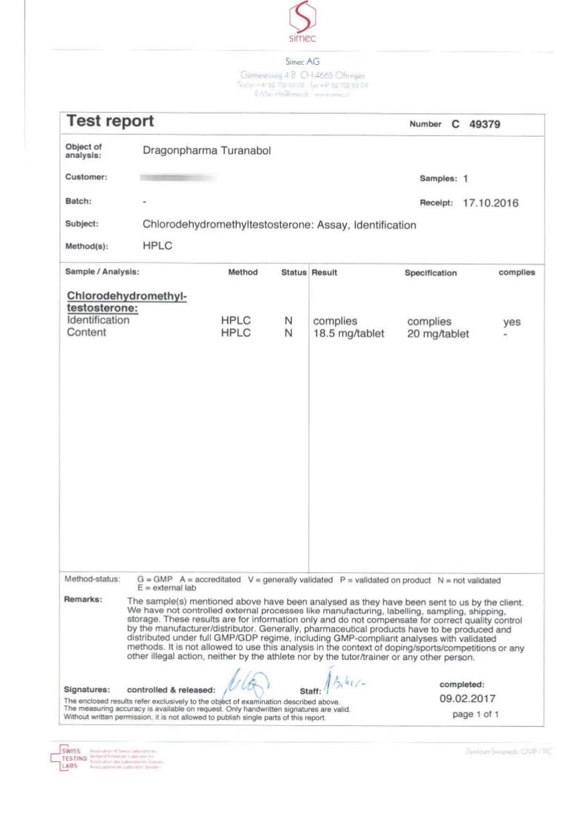 turanabol lab test result