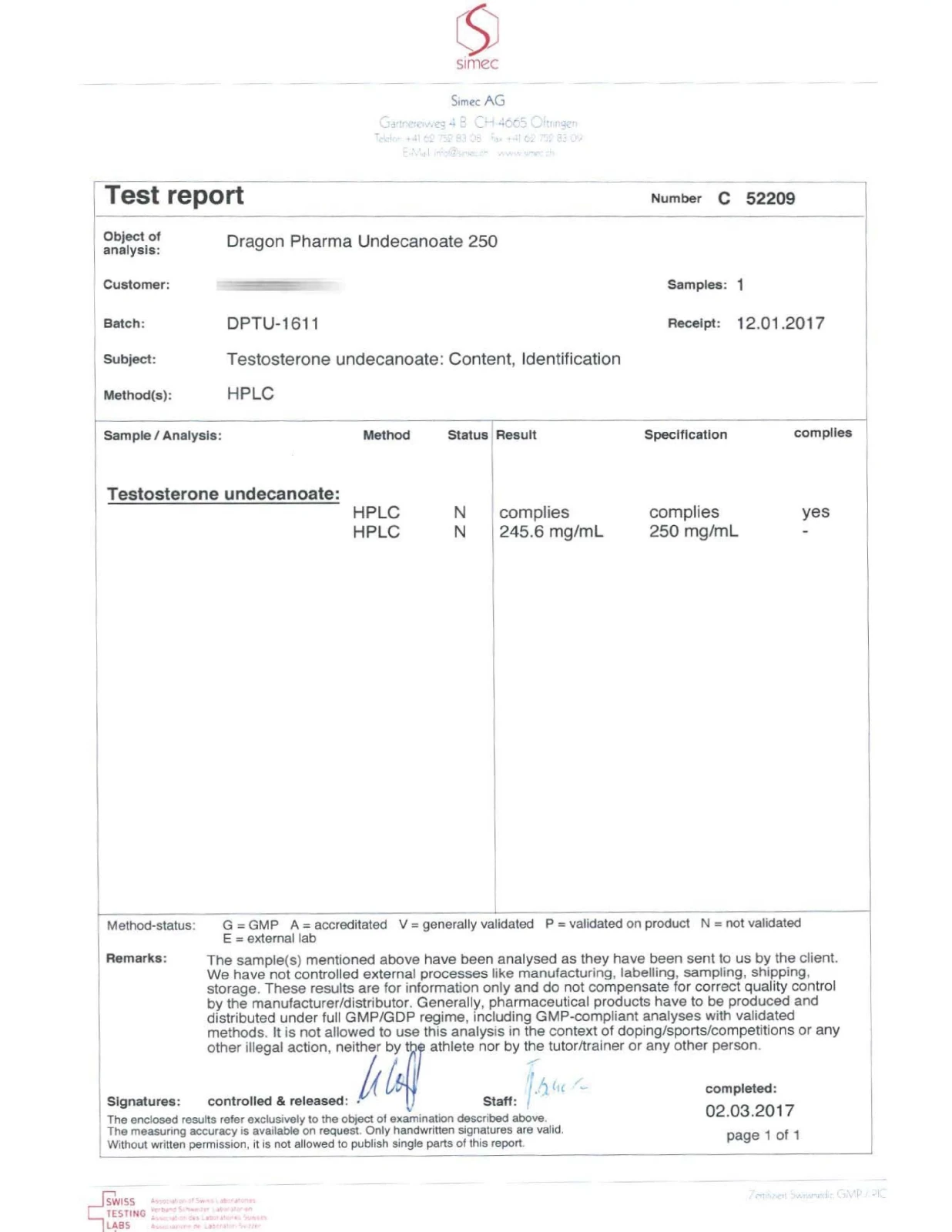 undecanoate lab test result