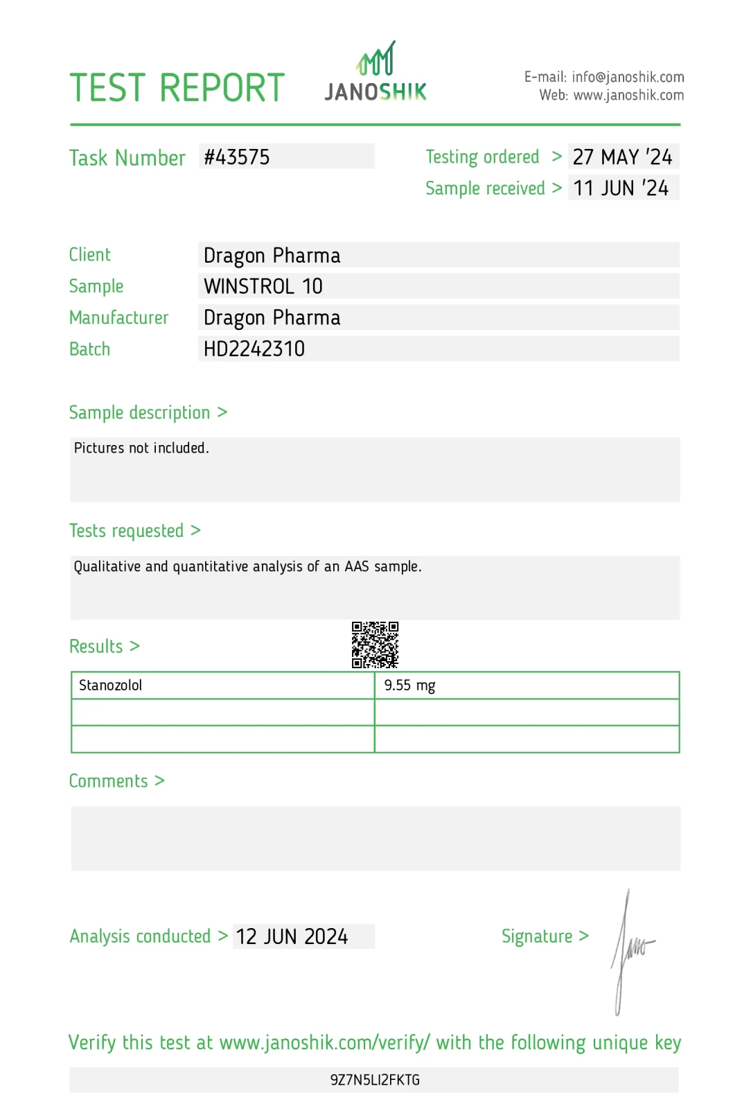 winstrol 10 lab test result