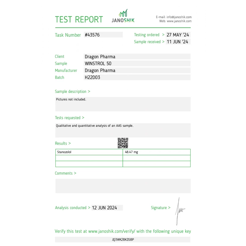 winstrol 50 lab test result